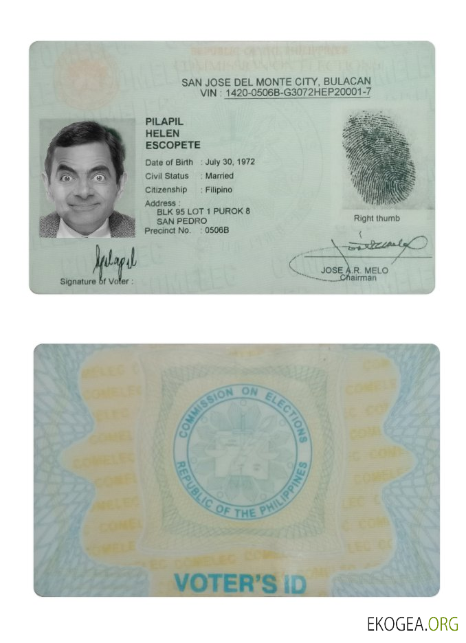 Carte d'identité des électeurs de San Jose Del Monte aux Philippines